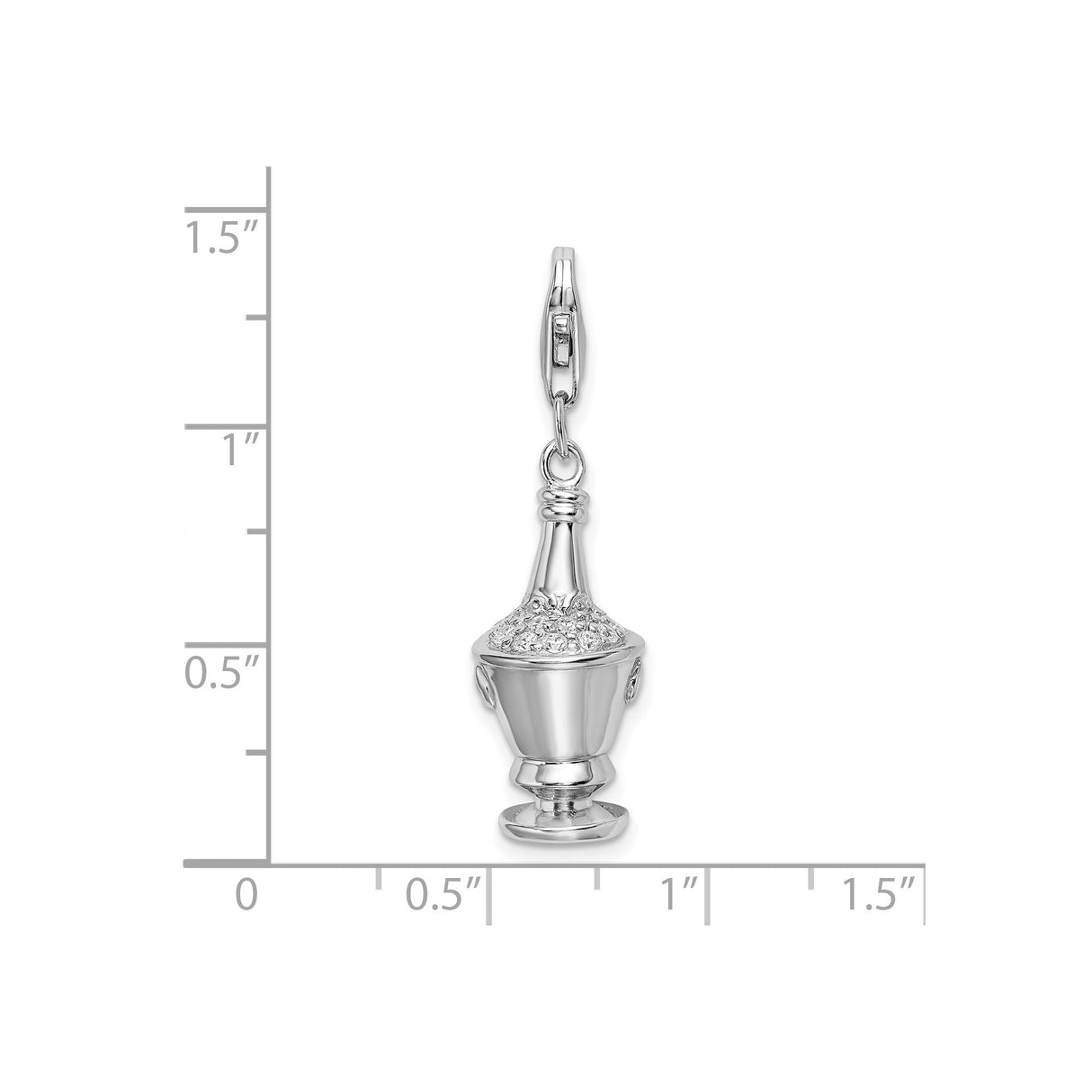 Sterling Silver Pendant with Cubic Zirconia, Champagne Bottle in Ice Bucket Celebration Charm