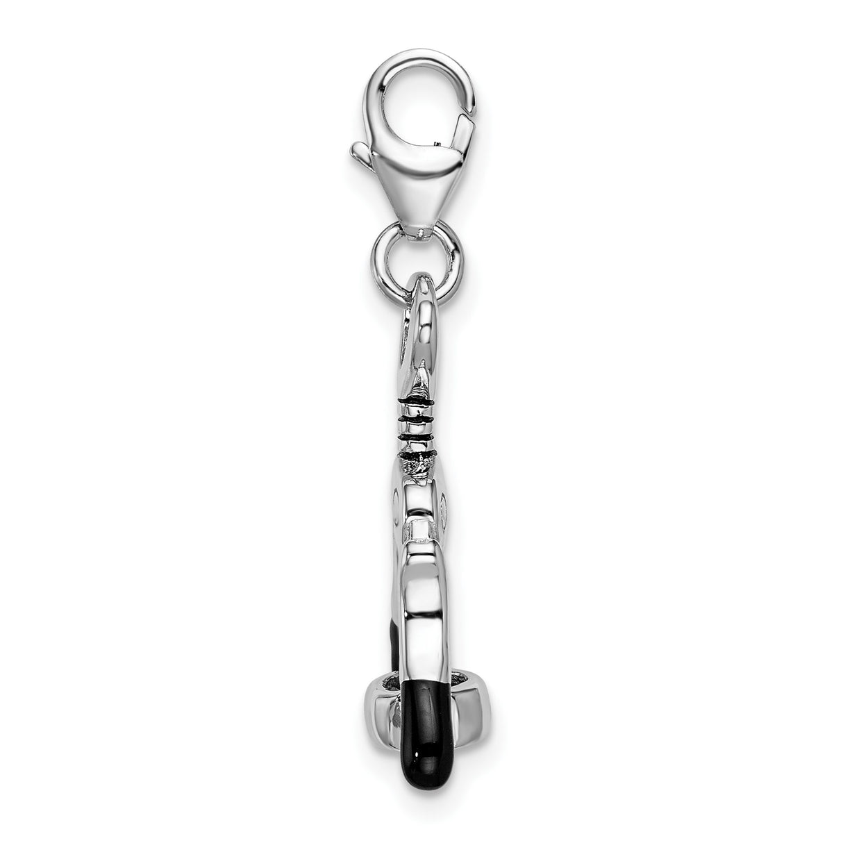 Sterling Silver Corkscrew Charm Pendant with Black Enamel, Wine Opener Design