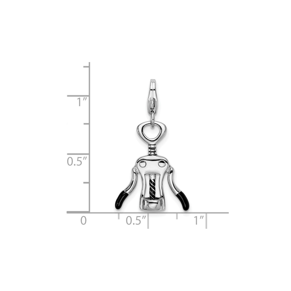 Sterling Silver Corkscrew Charm Pendant with Black Enamel, Wine Opener Design