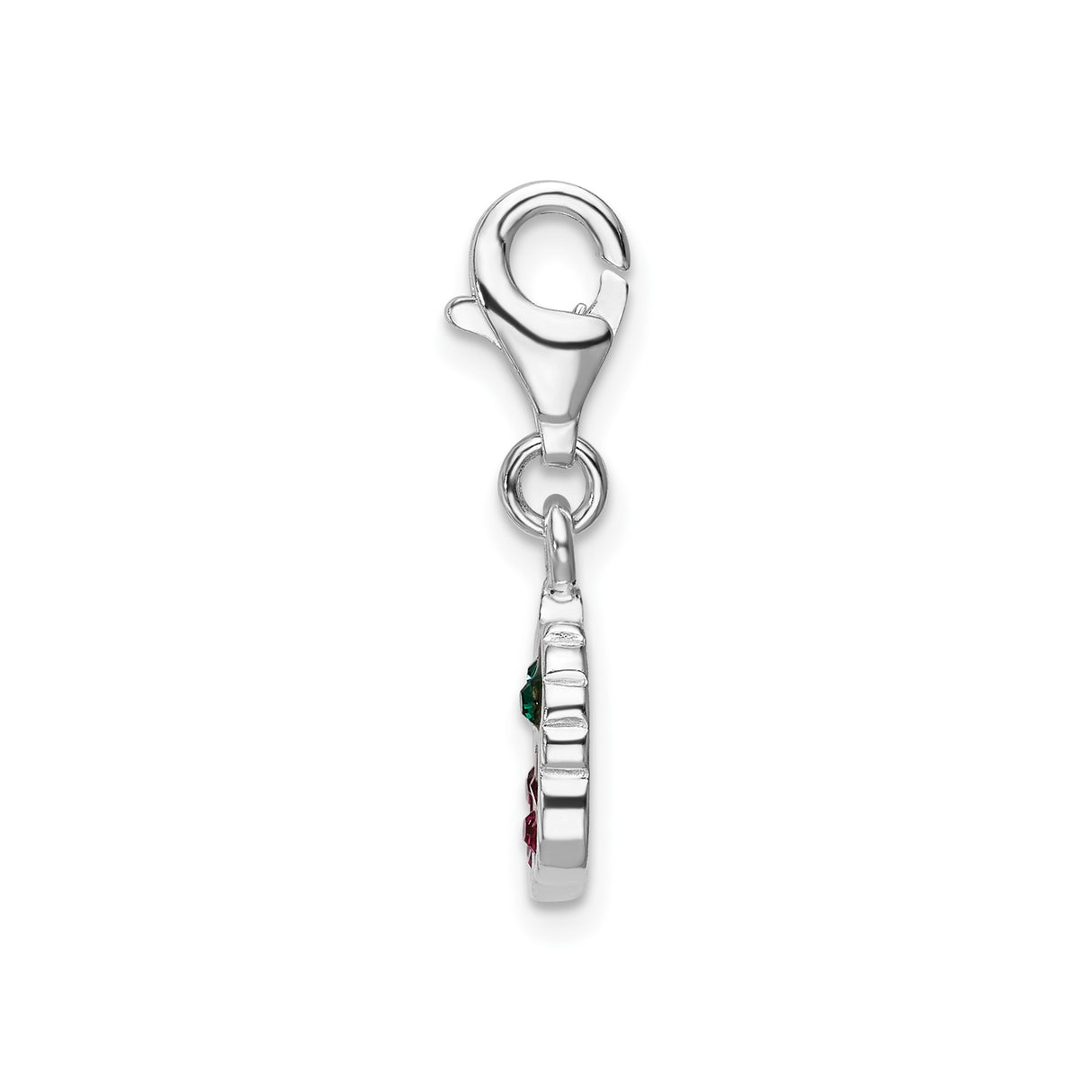 Sterling Silver Cherry Charm with Red and Green Crystals, Lobster Clasp Pendant