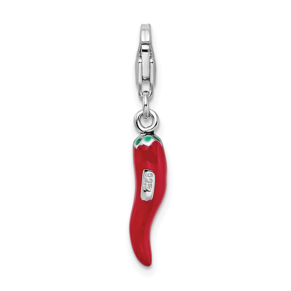 Sterling Silver Chili Pepper Pendant with Red Enamel, Italian Amulet Charm for Protection and Good Luck