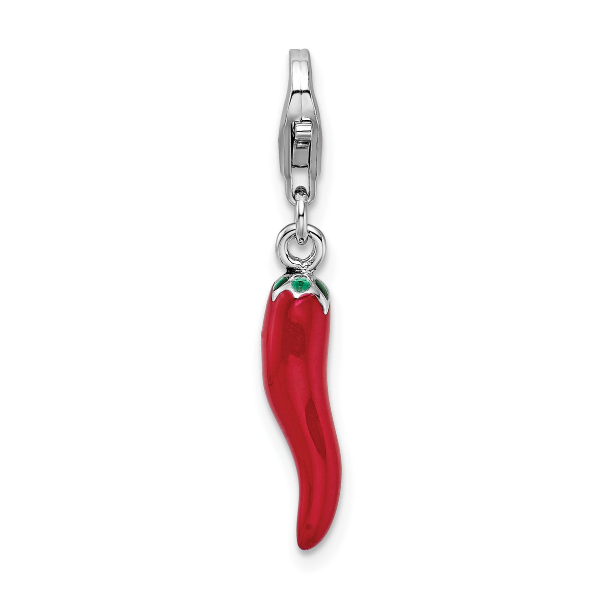 Sterling Silver Chili Pepper Pendant with Red Enamel, Italian Amulet Charm for Protection and Good Luck