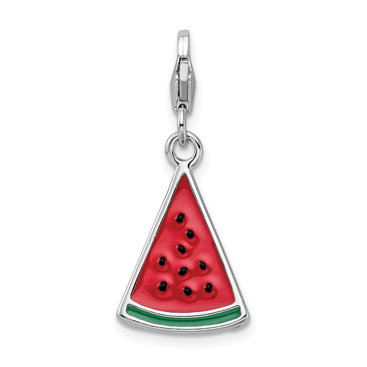 Sterling Silver Watermelon Slice Pendant, Colorful Enamel 3D Fruit Design, Summer Charm for Teens and Women