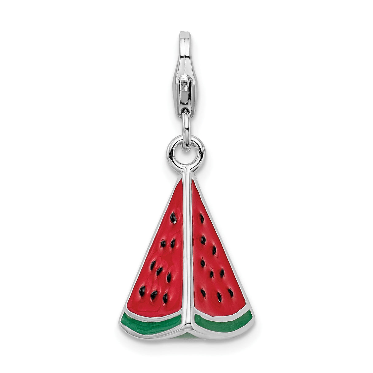 Sterling Silver Watermelon Slice Pendant, Colorful Enamel 3D Fruit Design, Summer Charm for Teens and Women