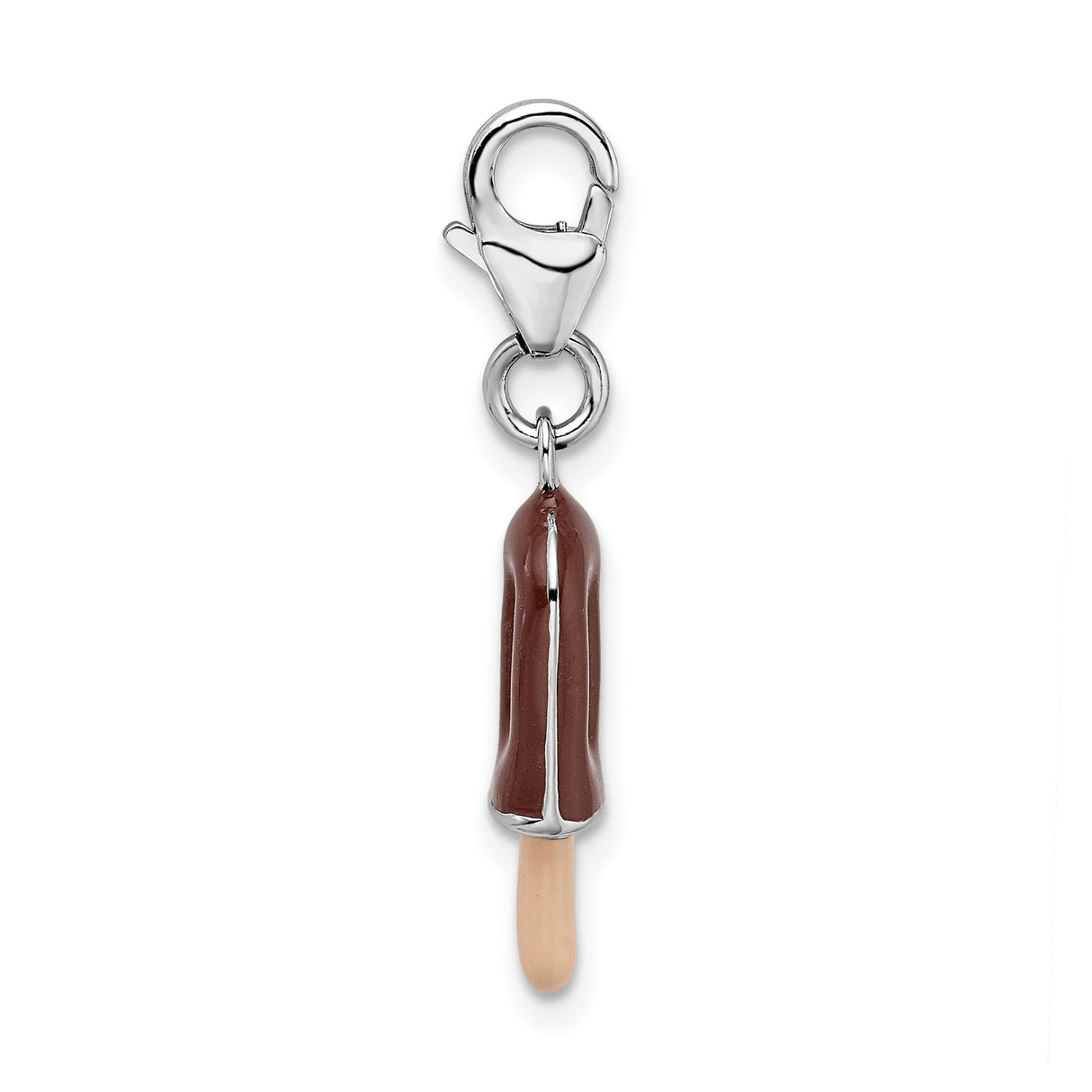 Sterling Silver Popsicle Charm with Brown Enamel, Fun Food Jewelry for Women or Teens