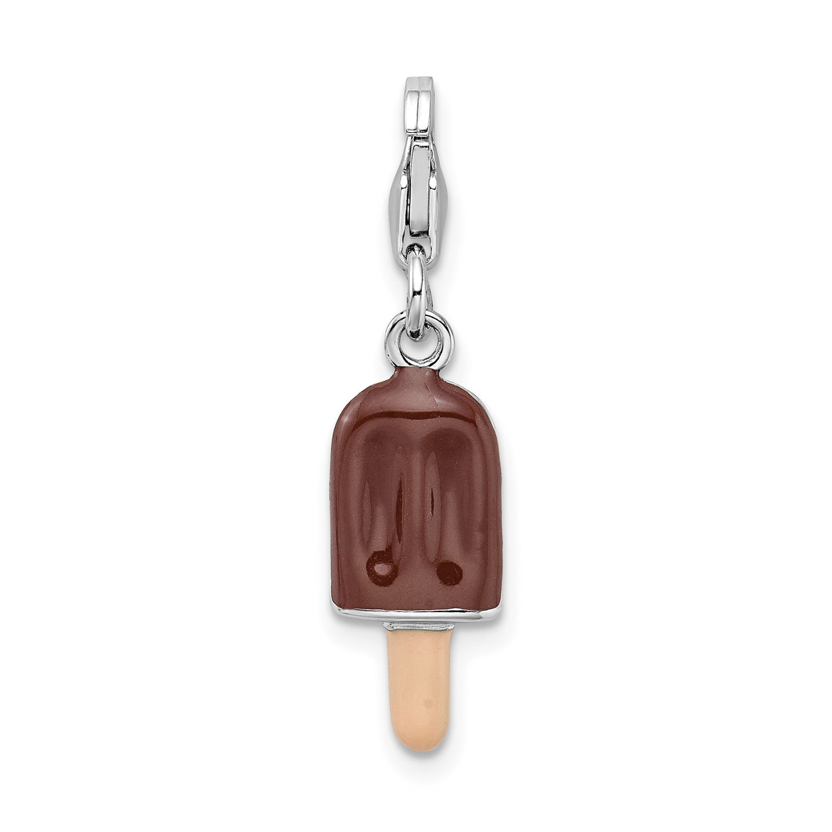 Sterling Silver Popsicle Charm with Brown Enamel, Fun Food Jewelry for Women or Teens