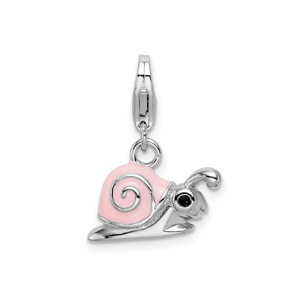 Sterling Silver Snail Charm Pendant with Pink Enamel, Cartoon Animal Design