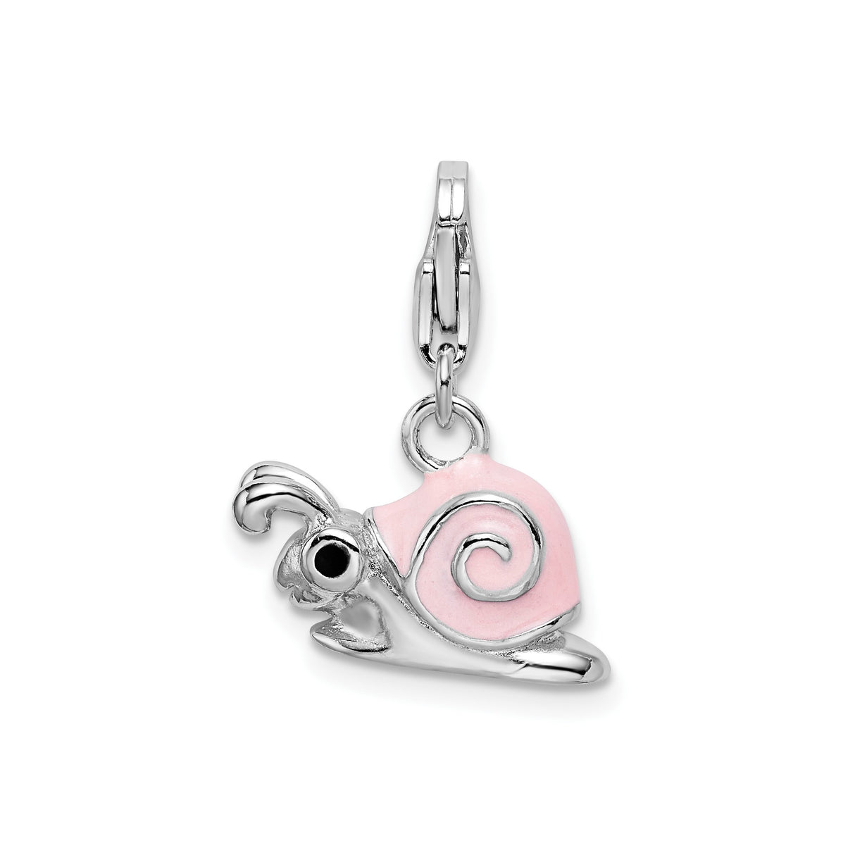 Sterling Silver Snail Charm Pendant with Pink Enamel, Cartoon Animal Design