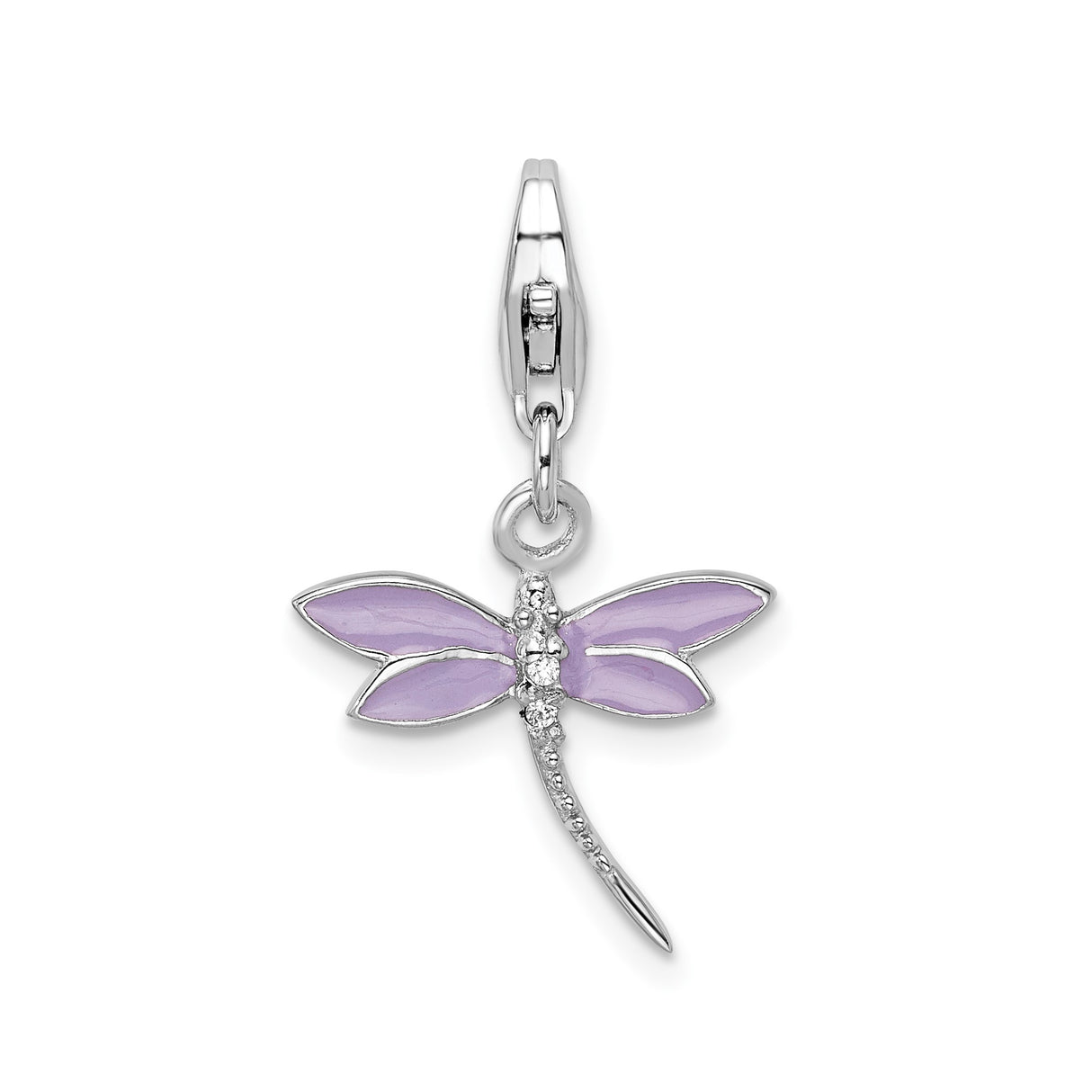Sterling Silver Dragonfly Pendant with Light Purple Enamel and Cubic Zirconia Accents