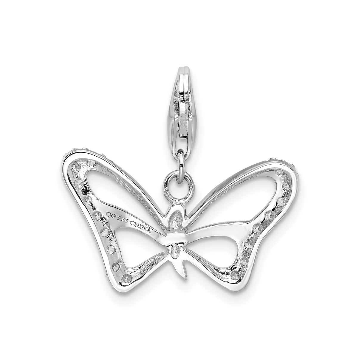 Sterling Silver Butterfly Pendant Charm with Cubic Zirconia, Lightweight Openwork Nature Design