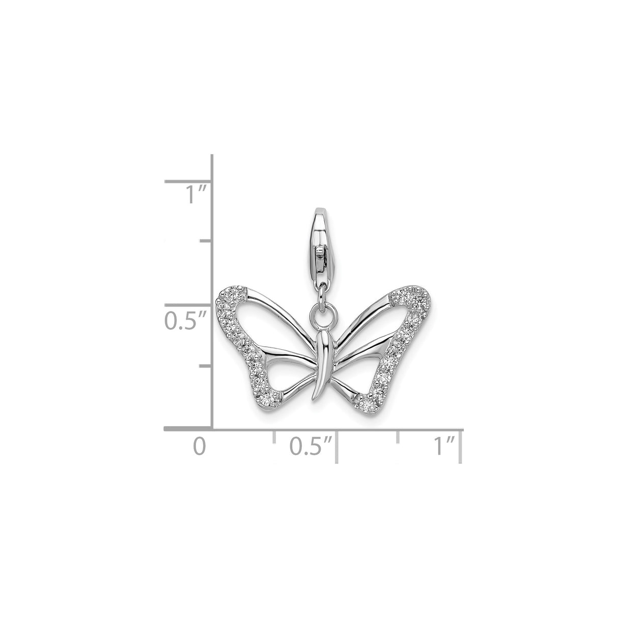 Sterling Silver Butterfly Pendant Charm with Cubic Zirconia, Lightweight Openwork Nature Design