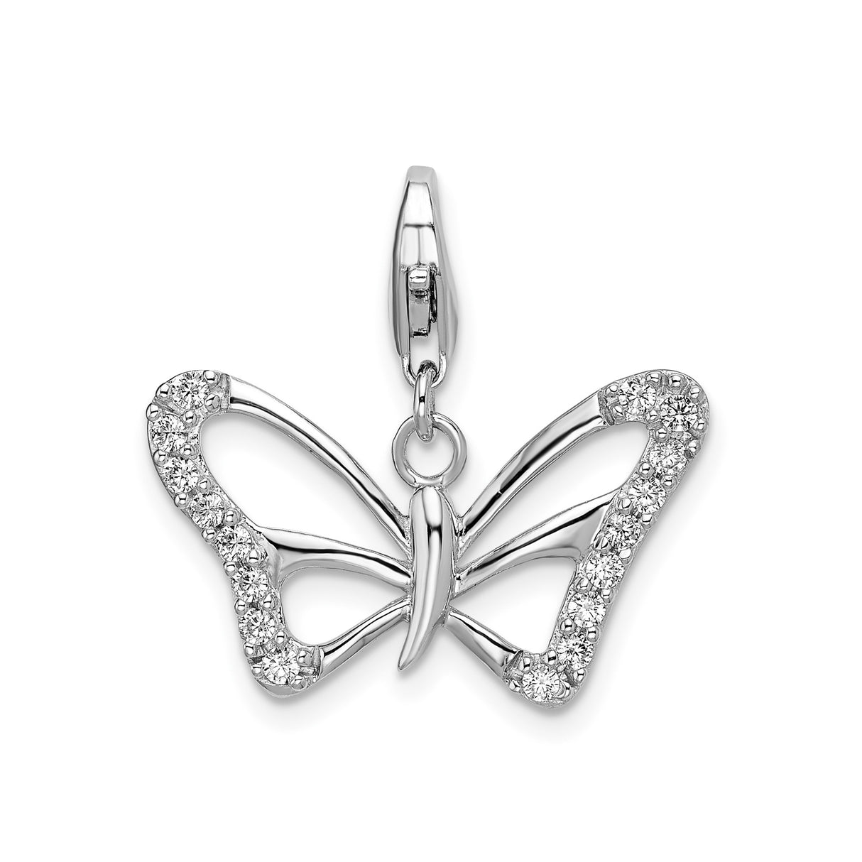 Sterling Silver Butterfly Pendant Charm with Cubic Zirconia, Lightweight Openwork Nature Design