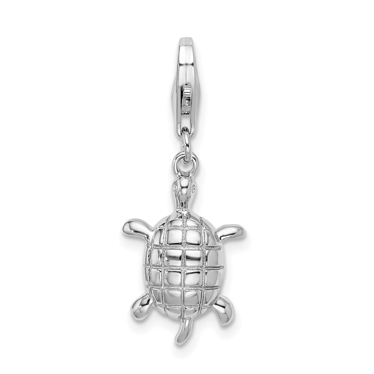 Sterling Silver Turtle Charm Pendant with Detailed Shell Design, Ocean Animal Theme