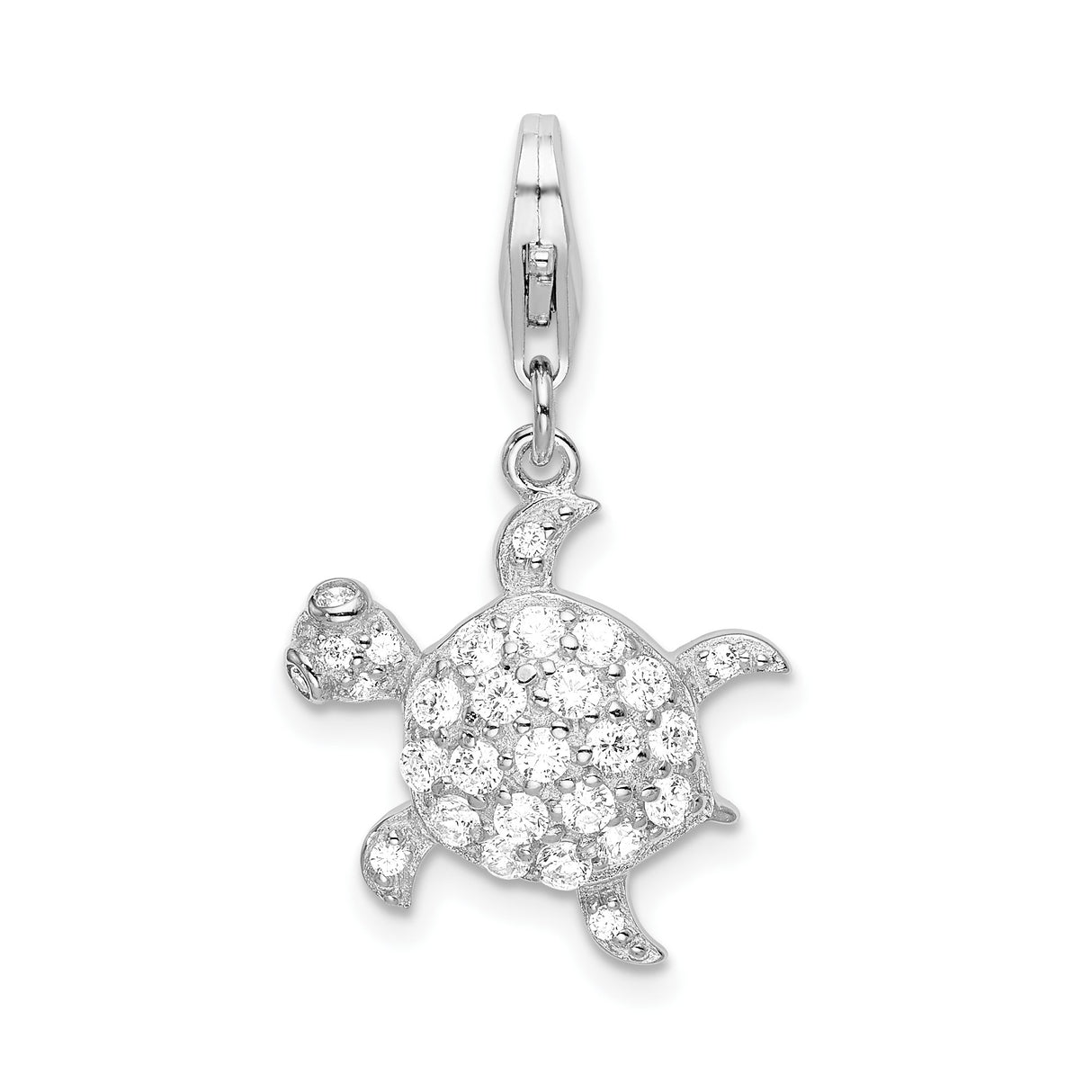 Sterling Silver Turtle Pendant with Cubic Zirconia, Ocean-Inspired Animal Charm