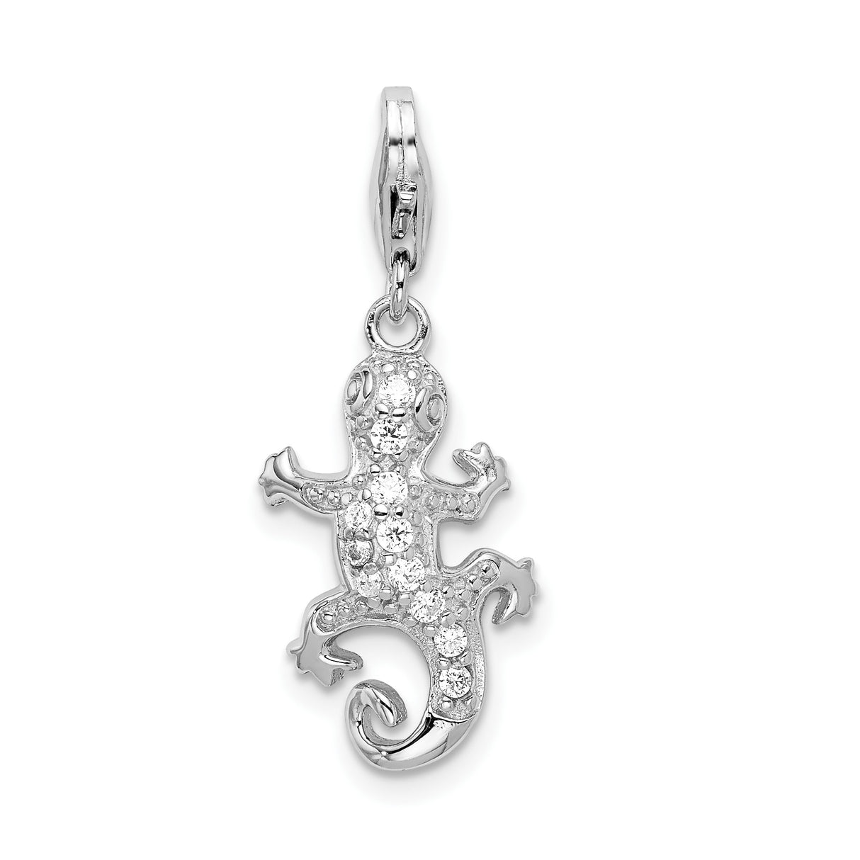 Sterling Silver Gecko Pendant with Cubic Zirconia, Animal Totem Jewelry for Women