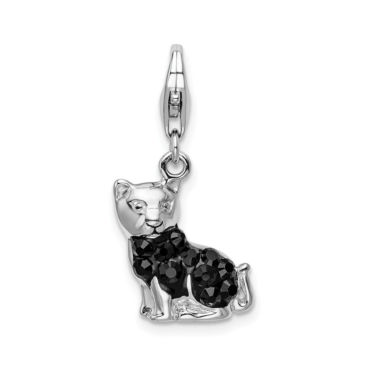 Sterling Silver Panther Pendant with Black Crystal Accents, Jungle Cat Wildlife Charm