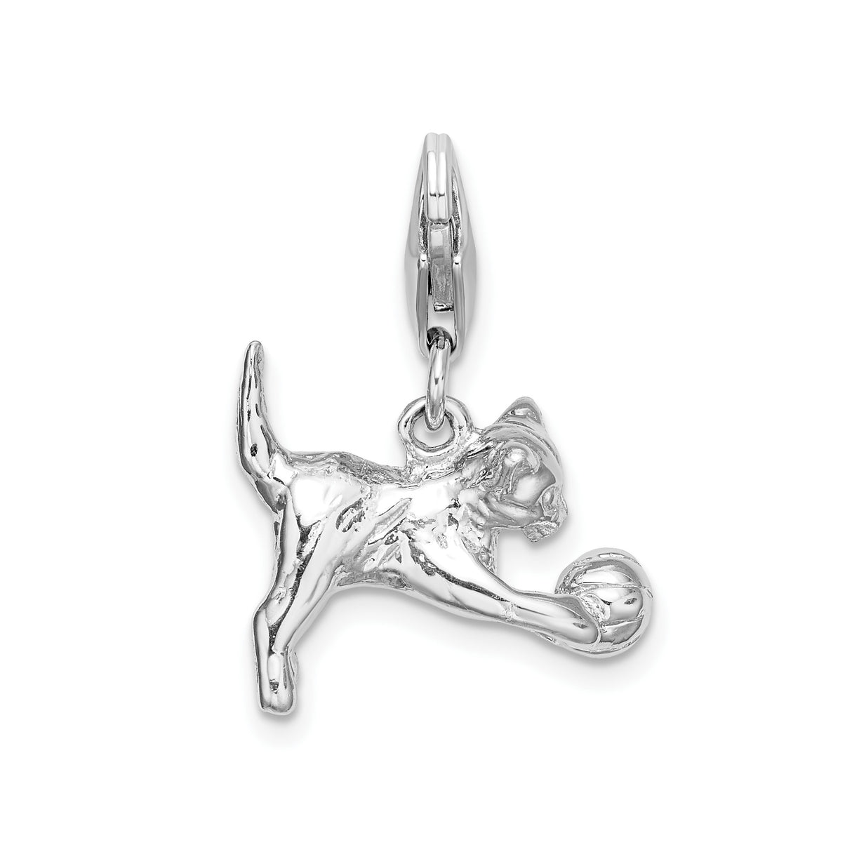 Sterling Silver Cat Pendant with Playful Kitten and Ball, Whimsical Animal Jewelry for Women