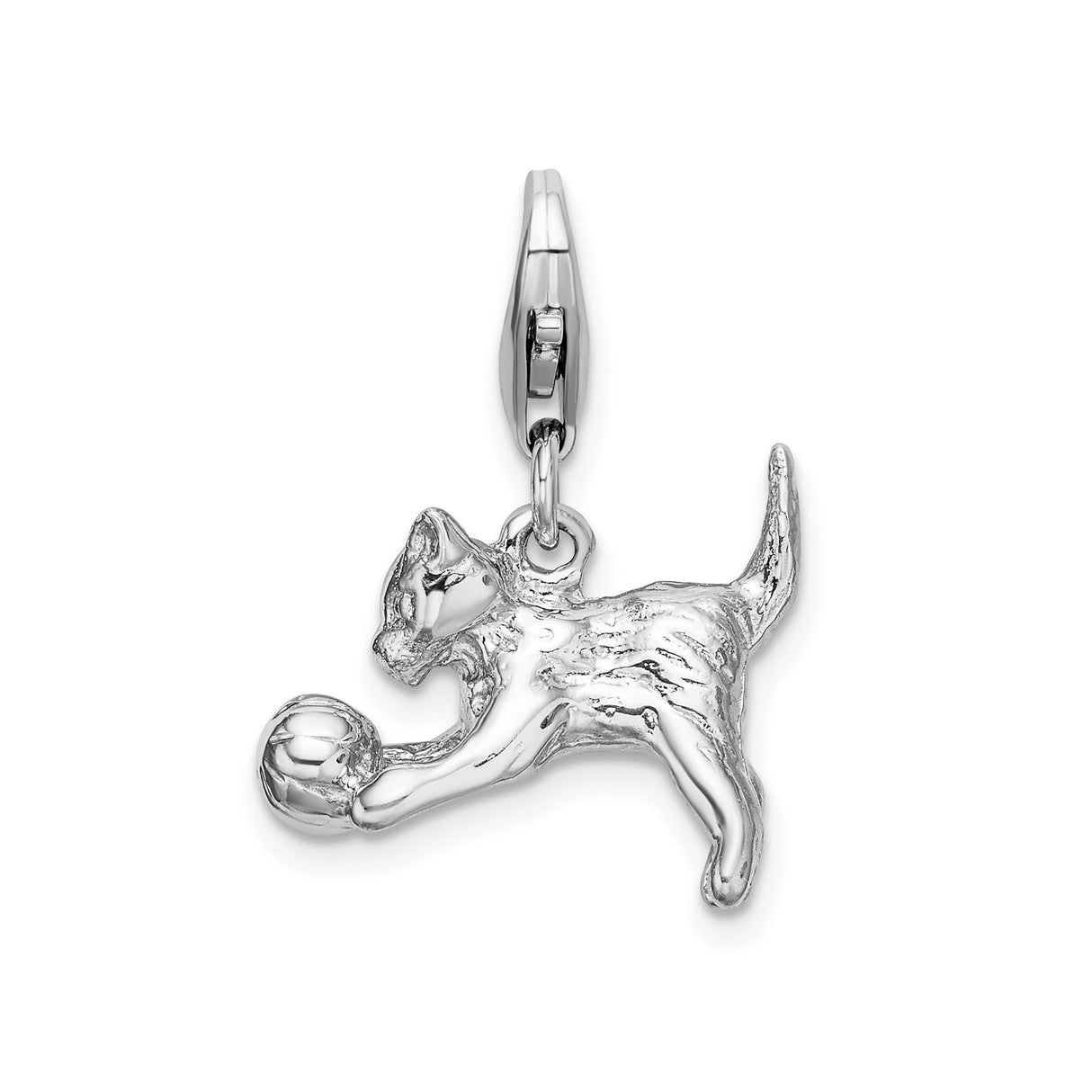 Sterling Silver Cat Pendant with Playful Kitten and Ball, Whimsical Animal Jewelry for Women