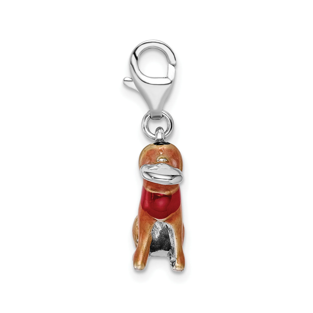 Sterling Silver Dachshund Charm with Red Collar, Enamel Dog Pendant, Animal Theme Jewelry
