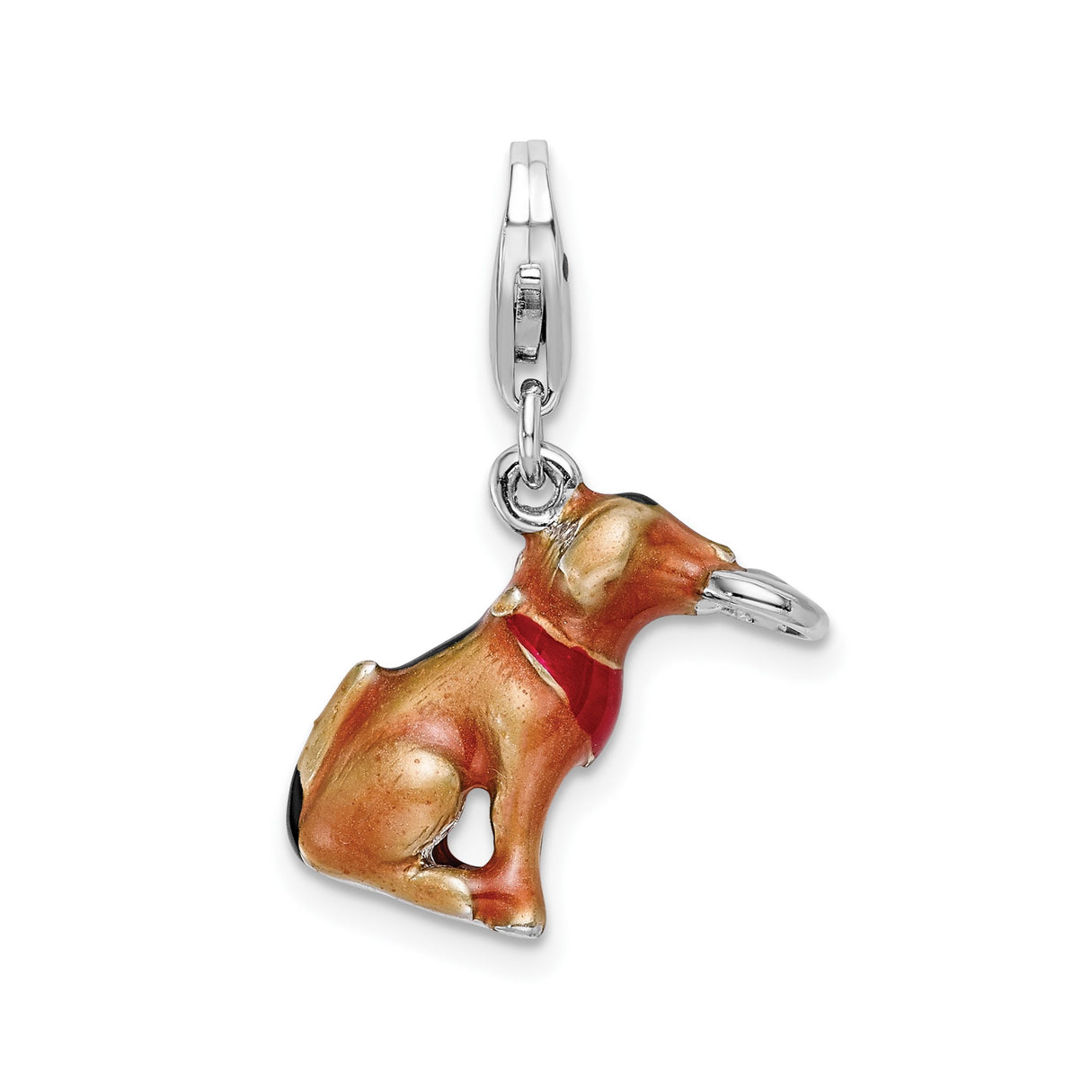 Sterling Silver Dachshund Charm with Red Collar, Enamel Dog Pendant, Animal Theme Jewelry