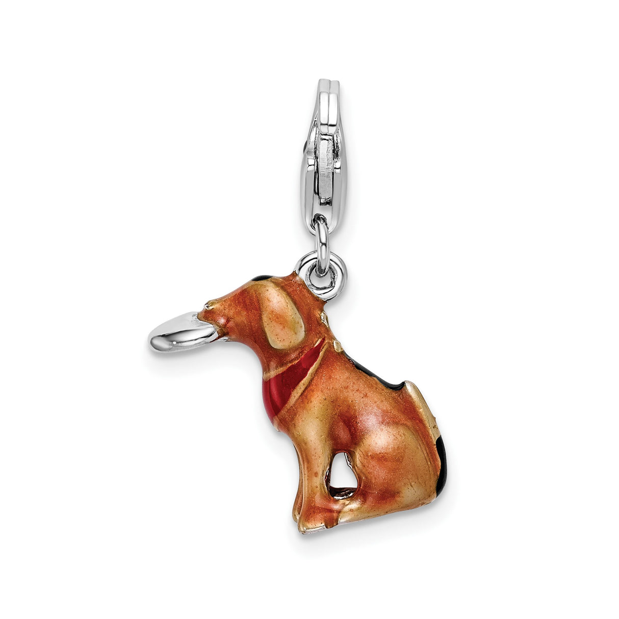 Sterling Silver Dachshund Charm with Red Collar, Enamel Dog Pendant, Animal Theme Jewelry