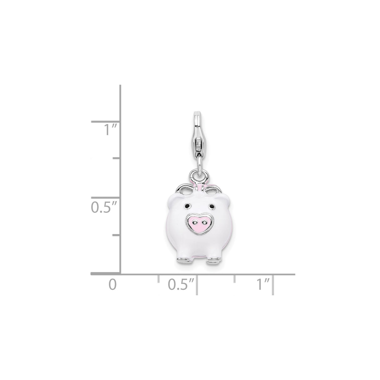 Sterling Silver Pig Charm Pendant with Pink and White Enamel, 3D Animal Totem Design