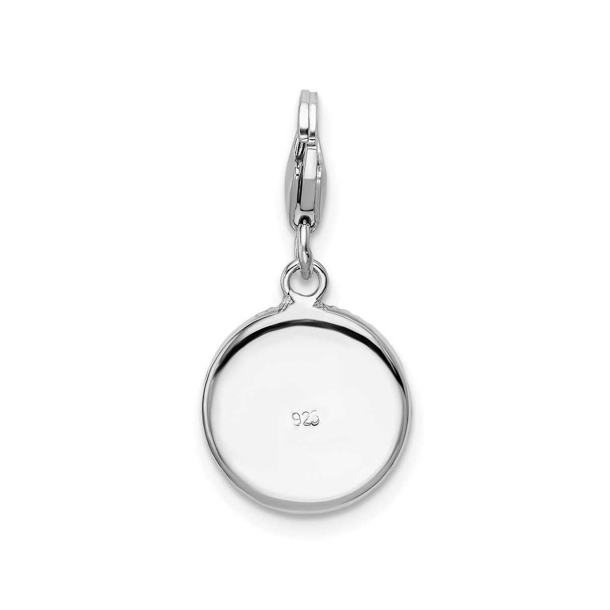 Sterling Silver Round Charm Pendant with Multicolor Cubic Zirconia, Pave Floral Design