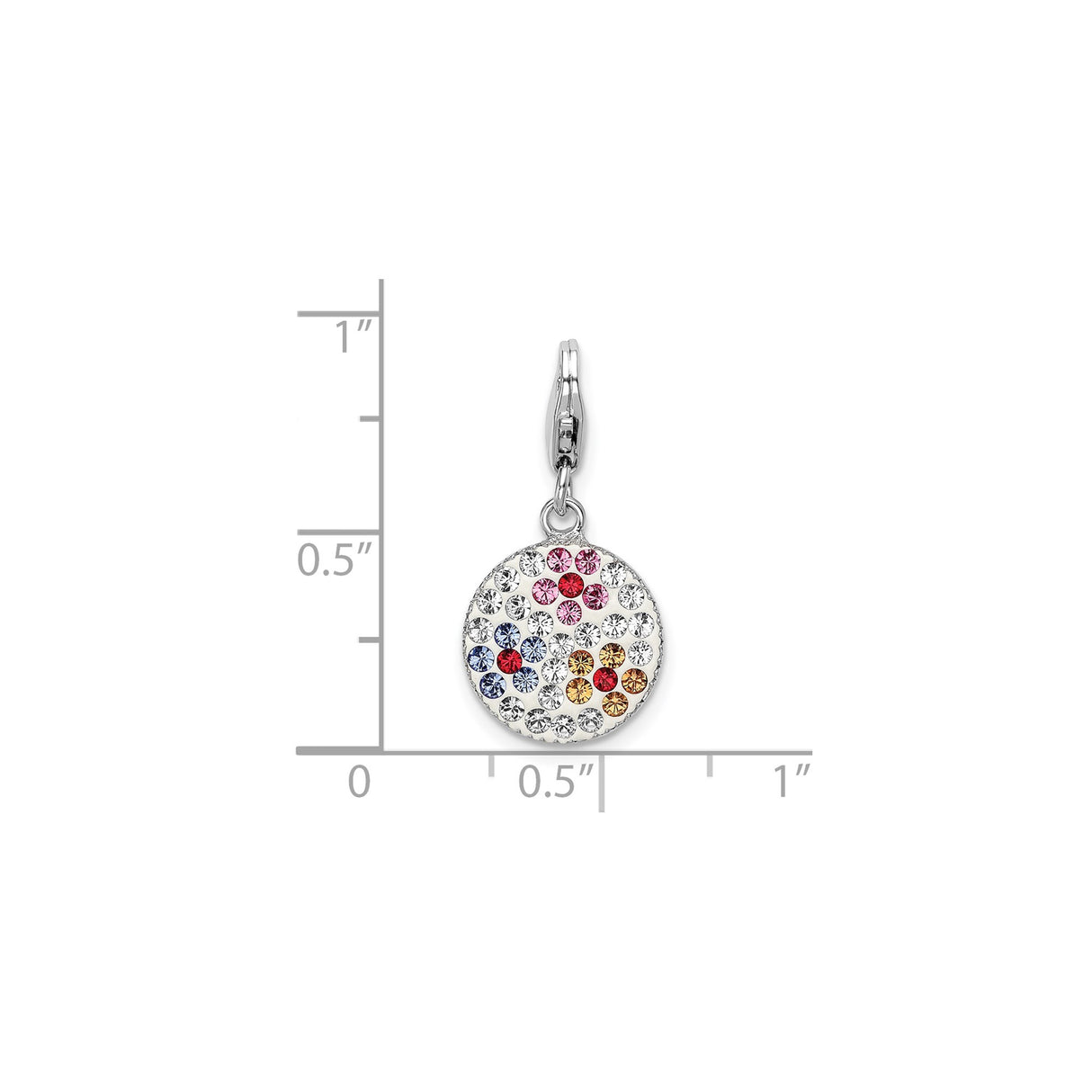 Sterling Silver Round Charm Pendant with Multicolor Cubic Zirconia, Pave Floral Design