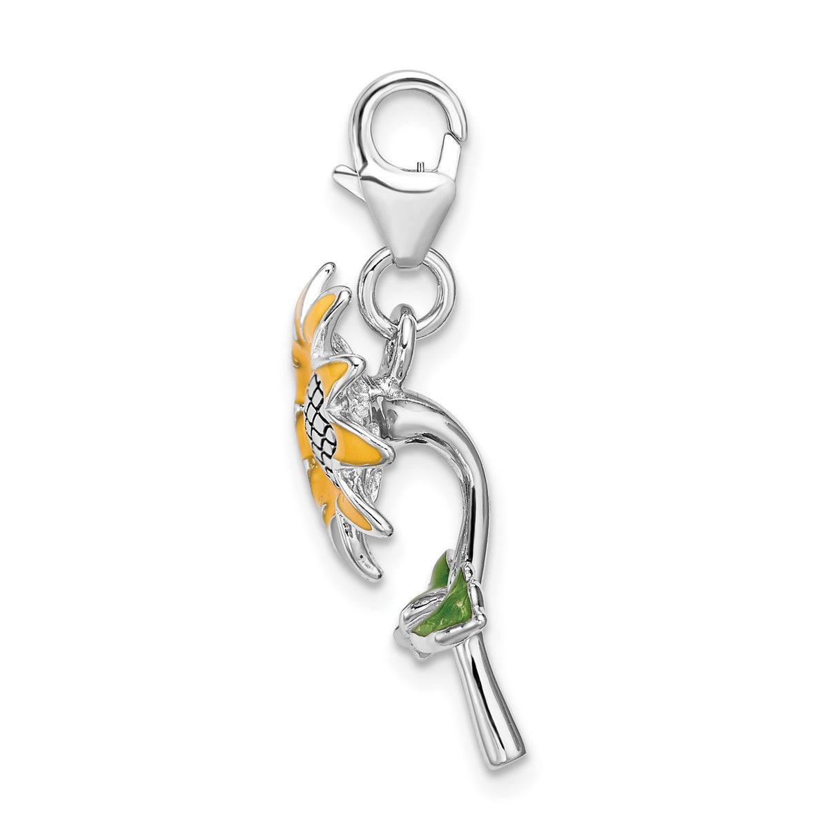Sterling Silver Sunflower Pendant with Yellow and Green Enamel, Floral Nature Jewelry for Women