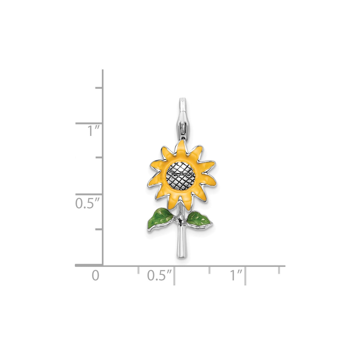 Sterling Silver Sunflower Pendant with Yellow and Green Enamel, Floral Nature Jewelry for Women