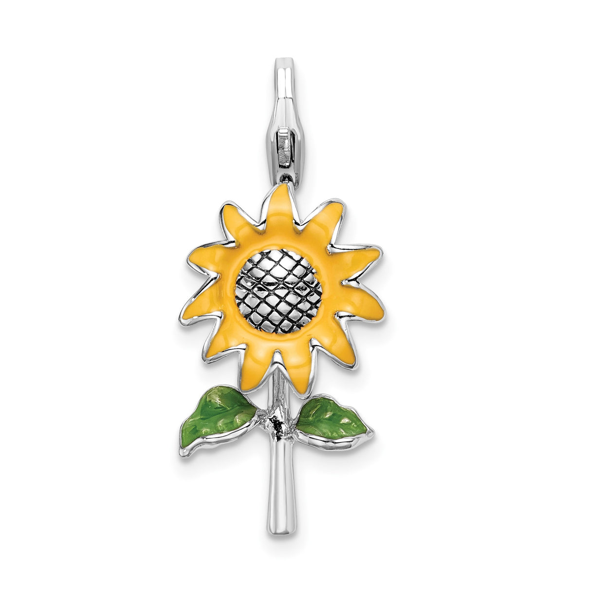Sterling Silver Sunflower Pendant with Yellow and Green Enamel, Floral Nature Jewelry for Women