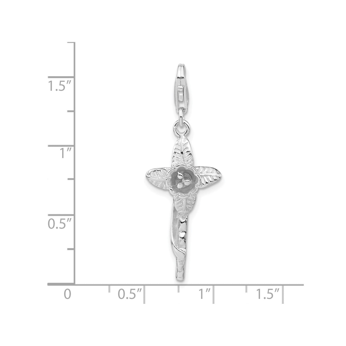 Sterling Silver Cross Pendant with Floral Motif and Sculpted Leaf Design for Men and Women