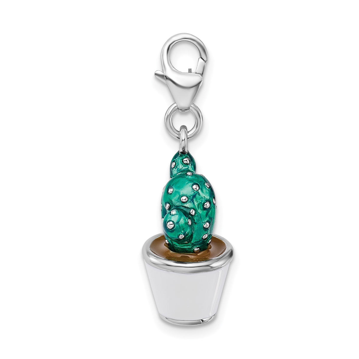 Sterling Silver Cactus Charm Pendant with Green Enamel, Desert Theme Jewelry for Women
