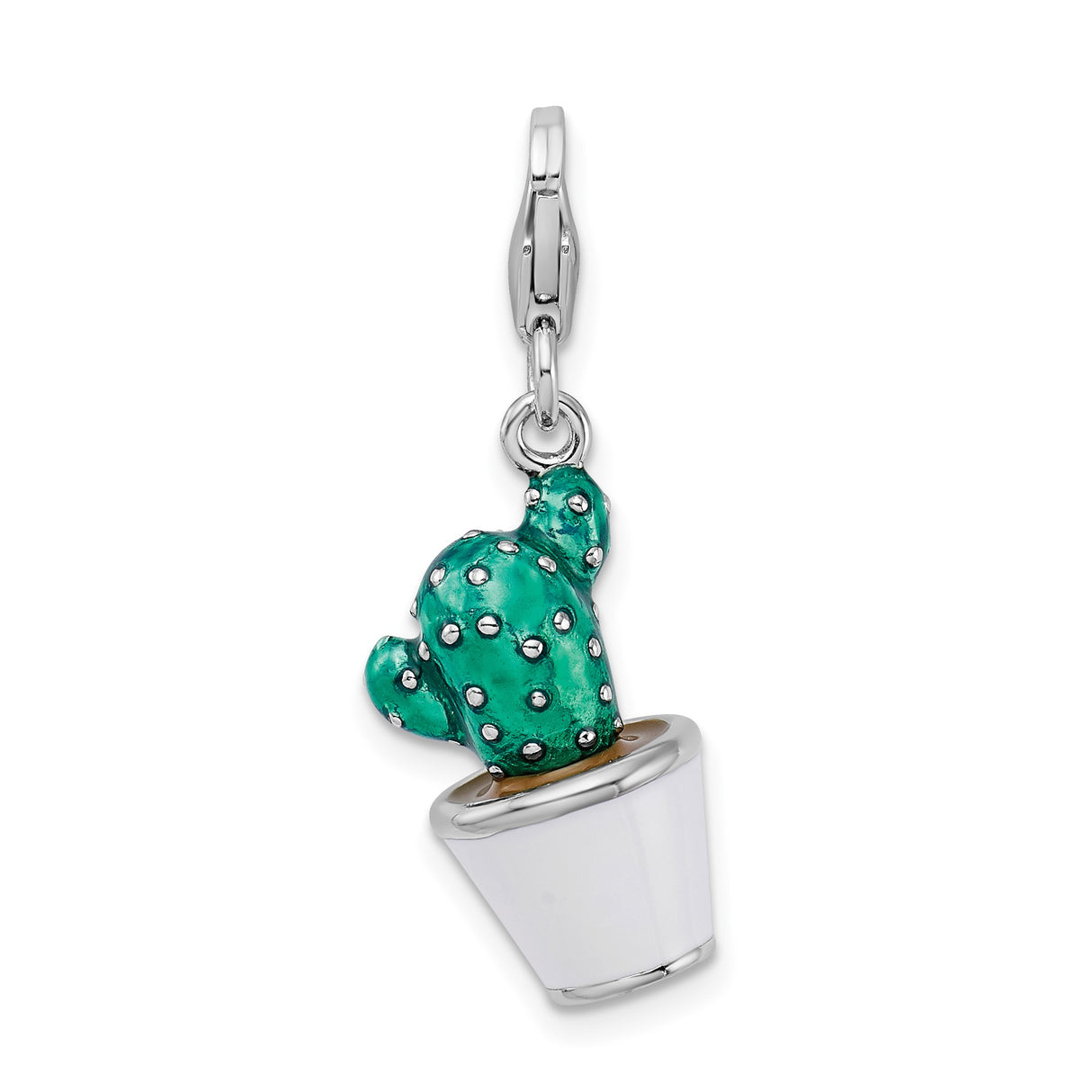 Sterling Silver Cactus Charm Pendant with Green Enamel, Desert Theme Jewelry for Women