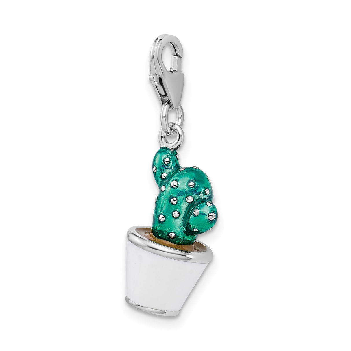 Sterling Silver Cactus Charm Pendant with Green Enamel, Desert Theme Jewelry for Women