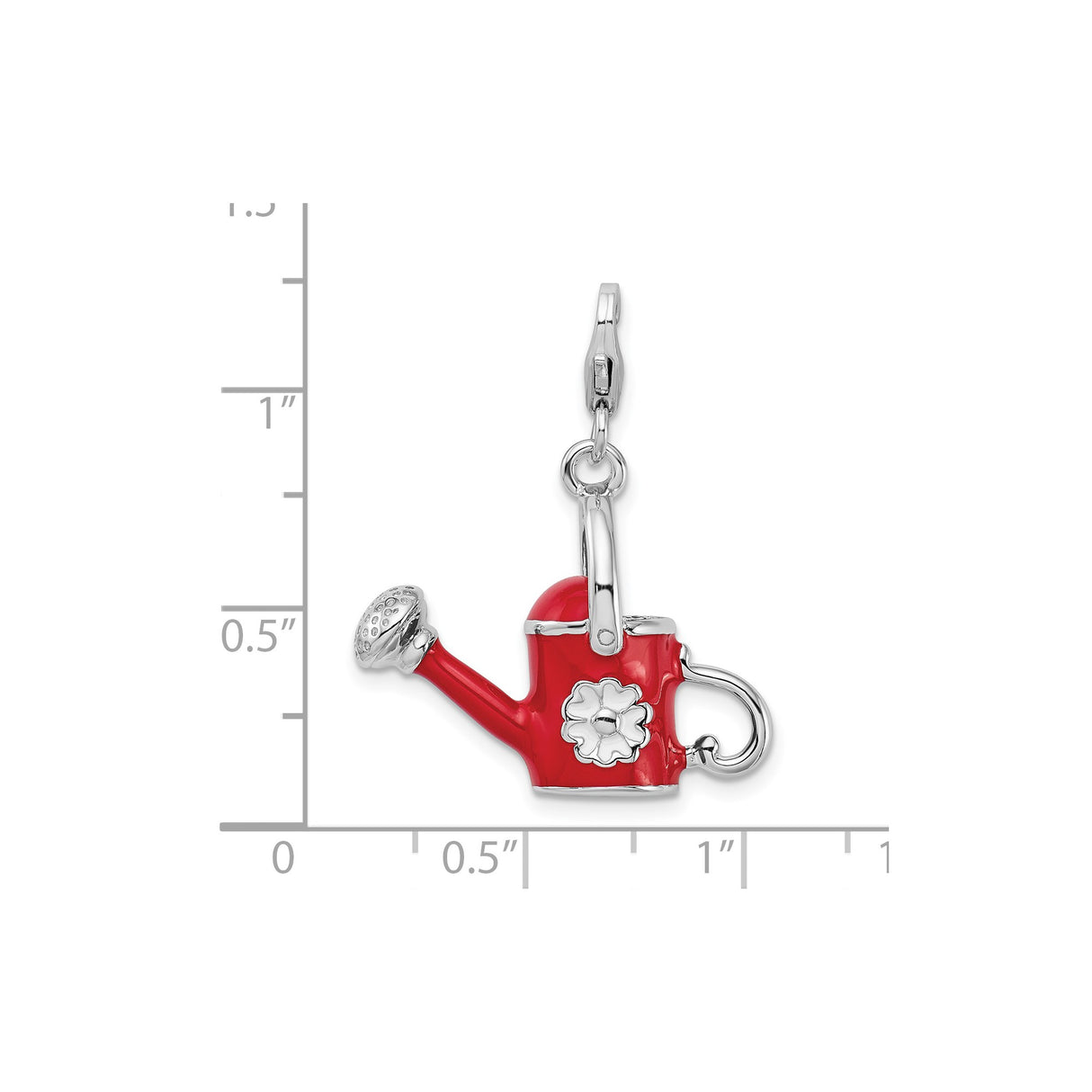 Sterling Silver Watering Can Charm Pendant with Red Enamel and White Flower, Garden Theme