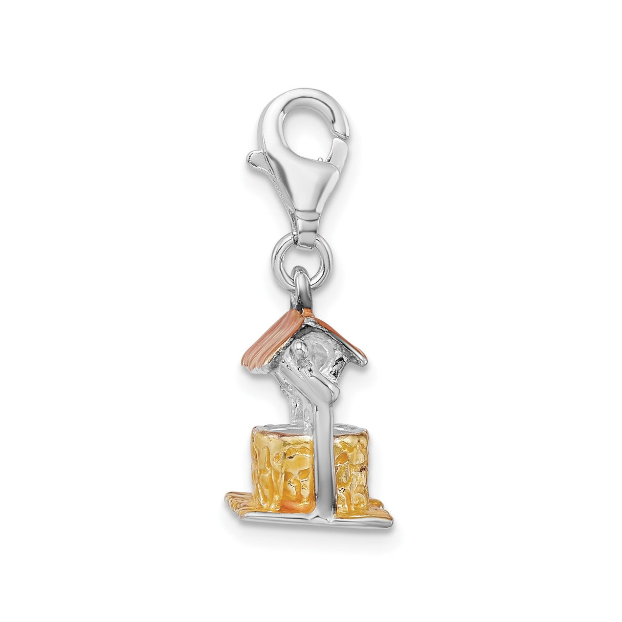 Sterling Silver Wishing Well Charm, Orange and Yellow Enamel, Symbol of Hope and Dreams