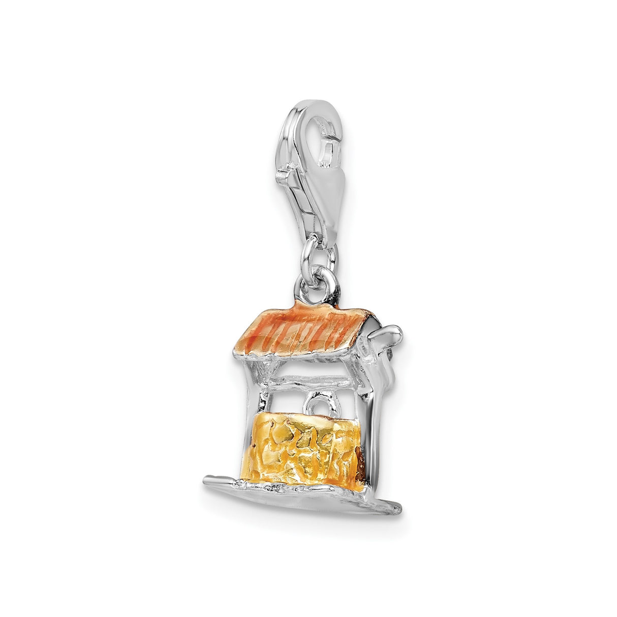 Sterling Silver Wishing Well Charm, Orange and Yellow Enamel, Symbol of Hope and Dreams