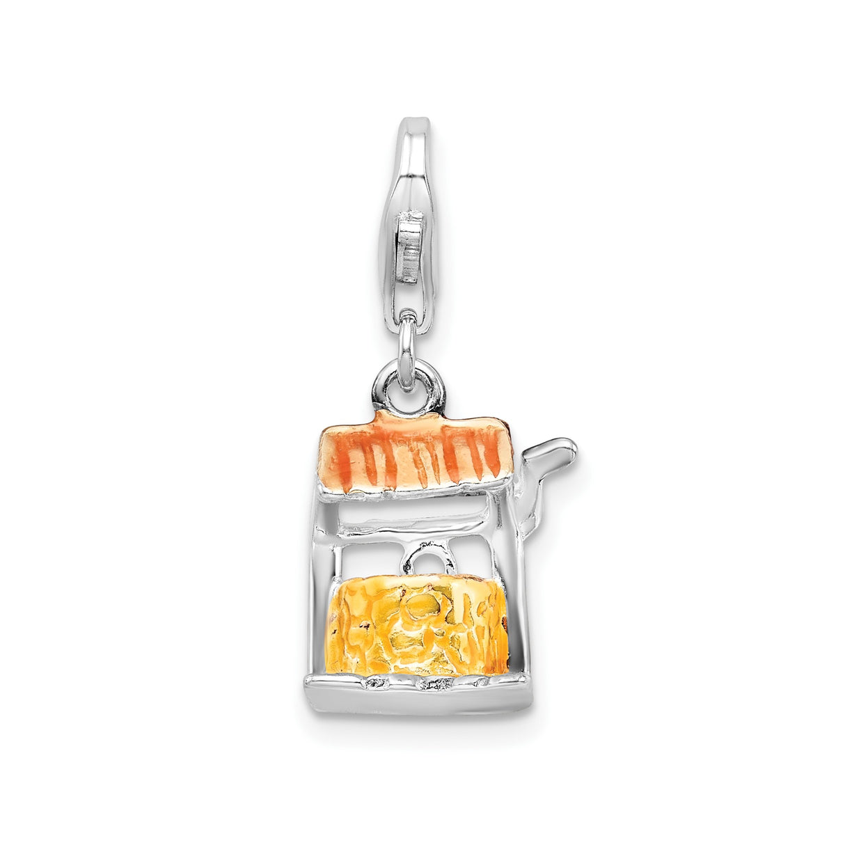 Sterling Silver Wishing Well Charm, Orange and Yellow Enamel, Symbol of Hope and Dreams