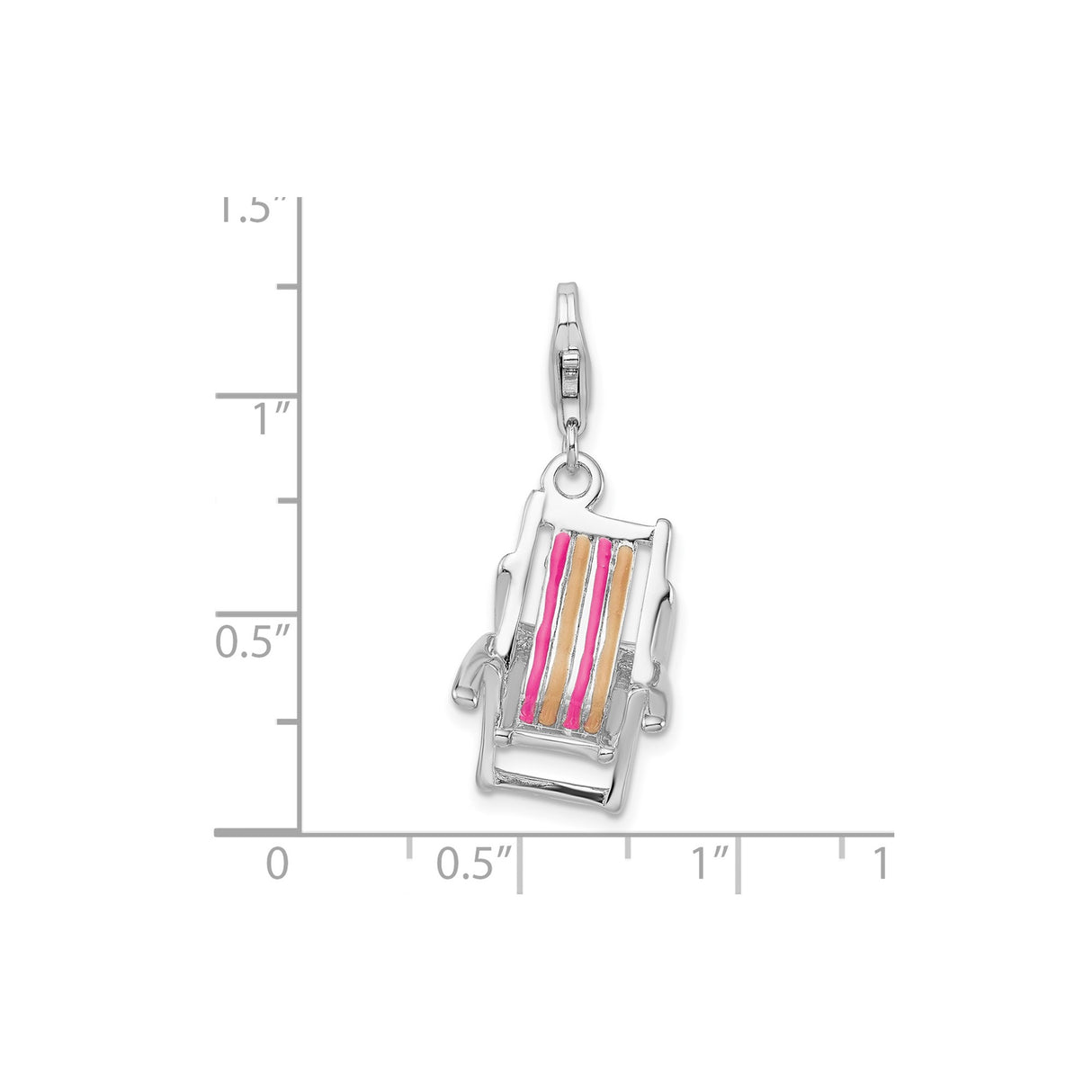 Sterling Silver Beach Chair Charm Pendant with Pink Orange Striped Enamel, Nautical Summer Theme