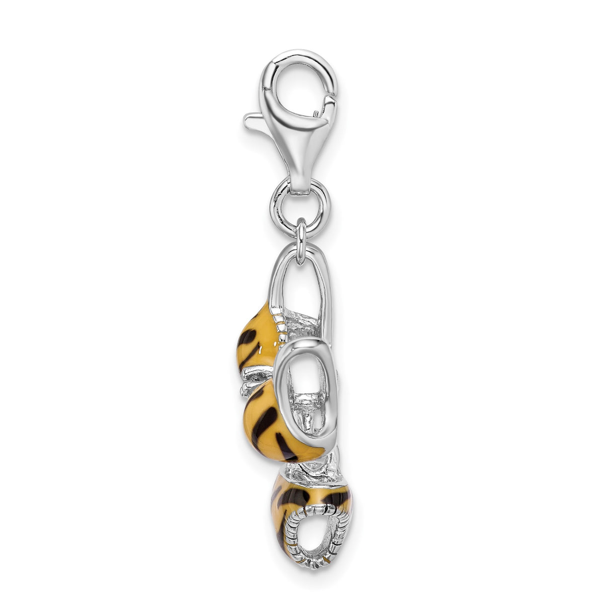 Sterling Silver Bikini Dangle Charm with Cubic Zirconia, Tiger Enamel, Tropical Vacation Style