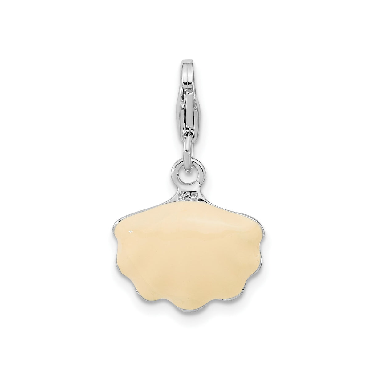 Sterling Silver Scallop Shell Pendant with Cultured Pearl and White Enamel, Nautical Beach Charm
