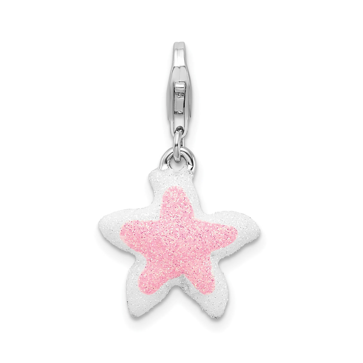 Sterling Silver Starfish Charm with Pink Glitter Enamel, Nautical Beach Theme Pendant for Women or Girls