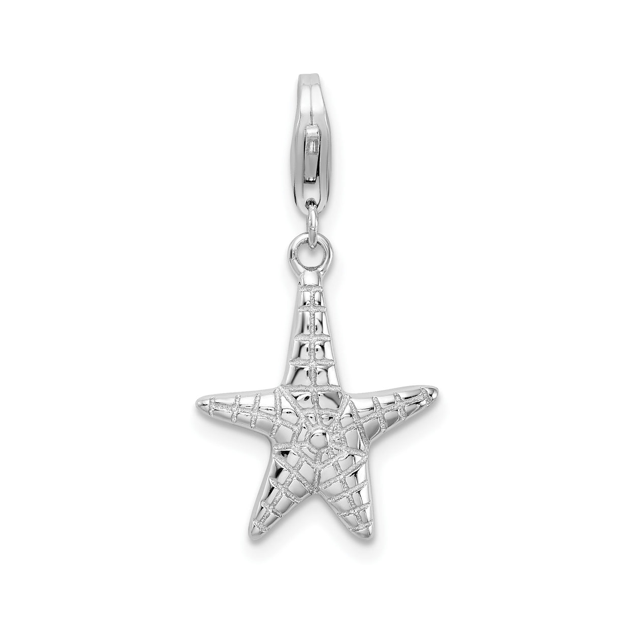 Sterling Silver Starfish Charm Pendant with Textured Nautical Design