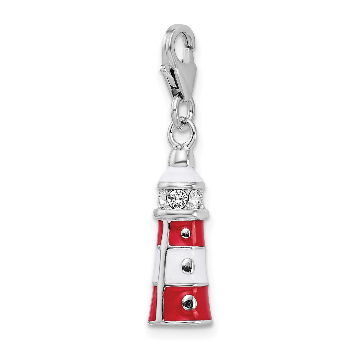 Sterling Silver Lighthouse Charm with Clear Crystal Accents and Enamel Nautical Design