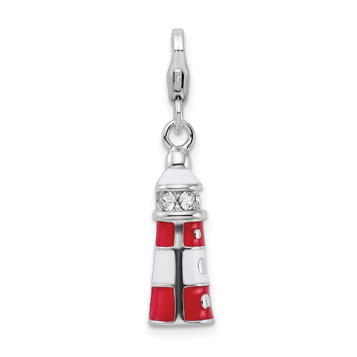 Sterling Silver Lighthouse Charm with Clear Crystal Accents and Enamel Nautical Design