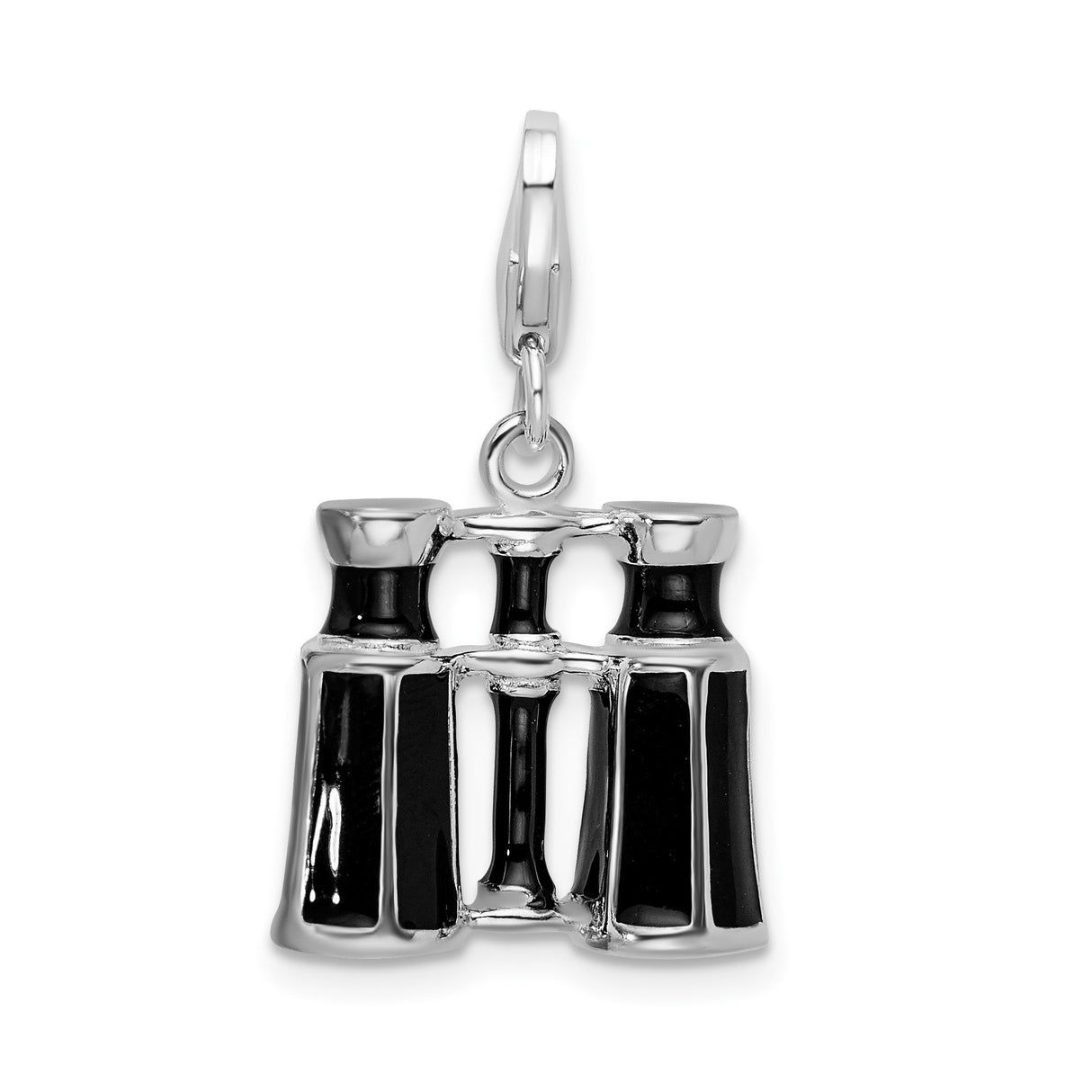 Sterling Silver Binocular Charm Pendant with Black Enamel Detailing, Travel and Nature Theme