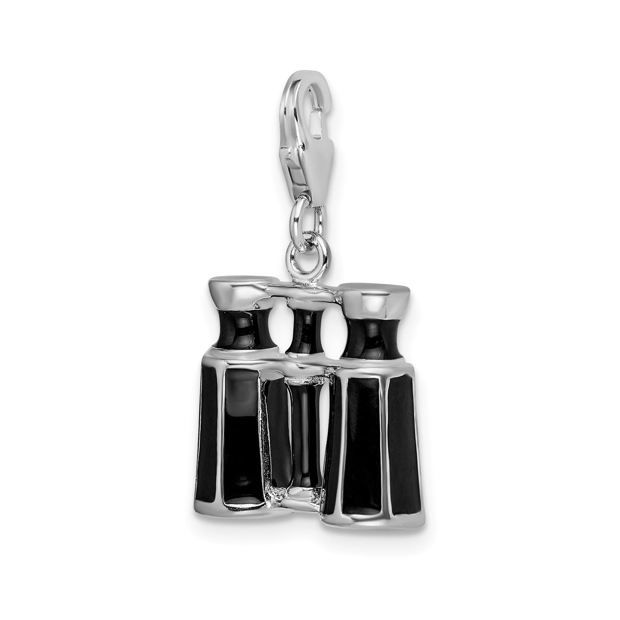 Sterling Silver Binocular Charm Pendant with Black Enamel Detailing, Travel and Nature Theme