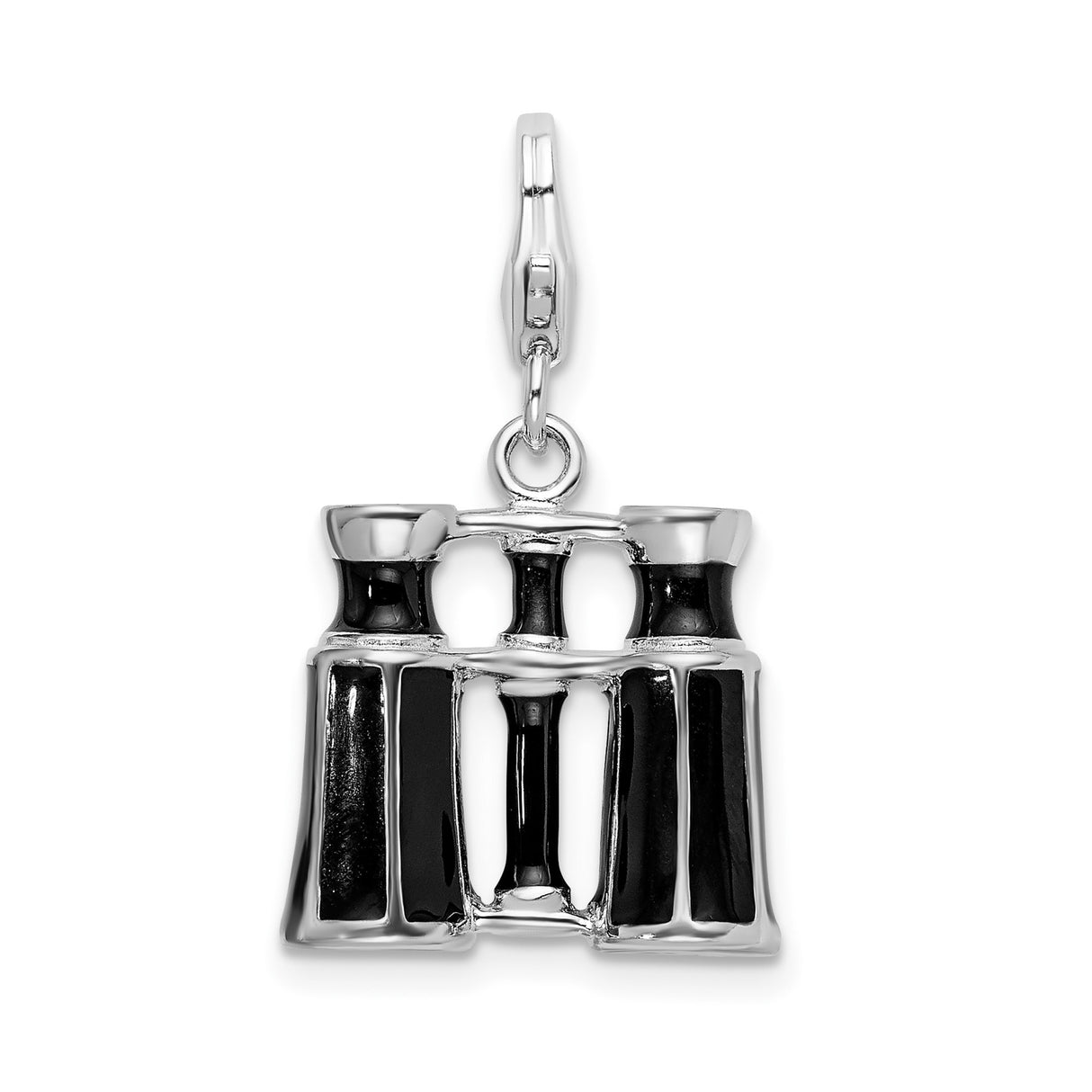 Sterling Silver Binocular Charm Pendant with Black Enamel Detailing, Travel and Nature Theme