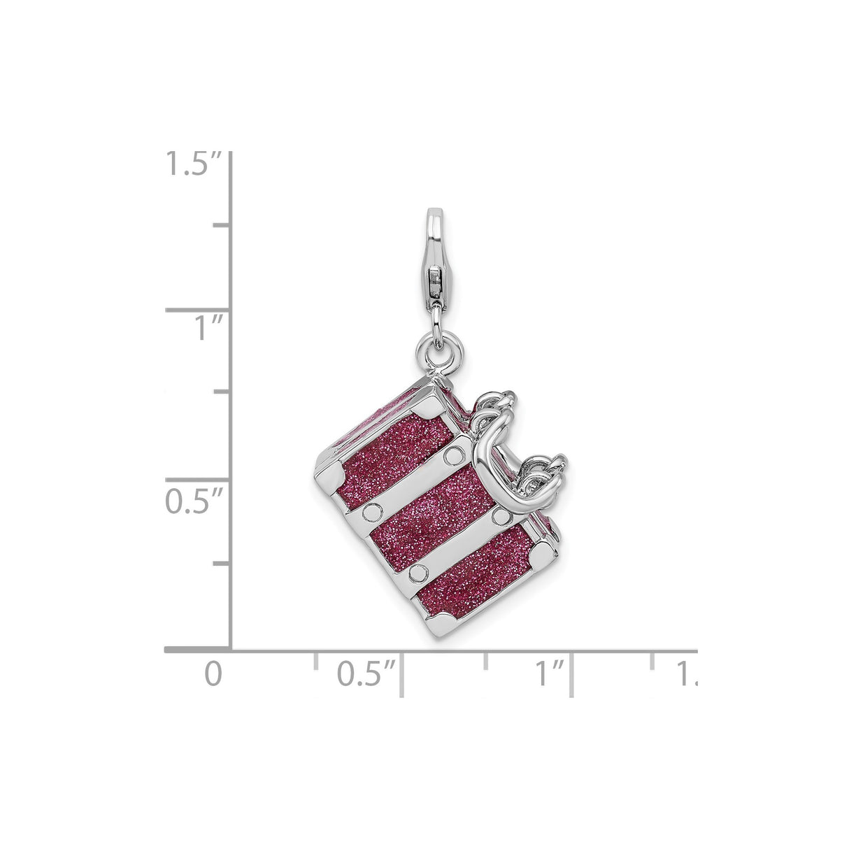 Sterling Silver Travel Suitcase Charm with Pink Glitter and Movable Luggage Detail